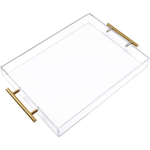 12"x16" Clear Acrylic Serving Tray with Golden Handles, Sturdy Huge Capacity - Picture 3 of 7